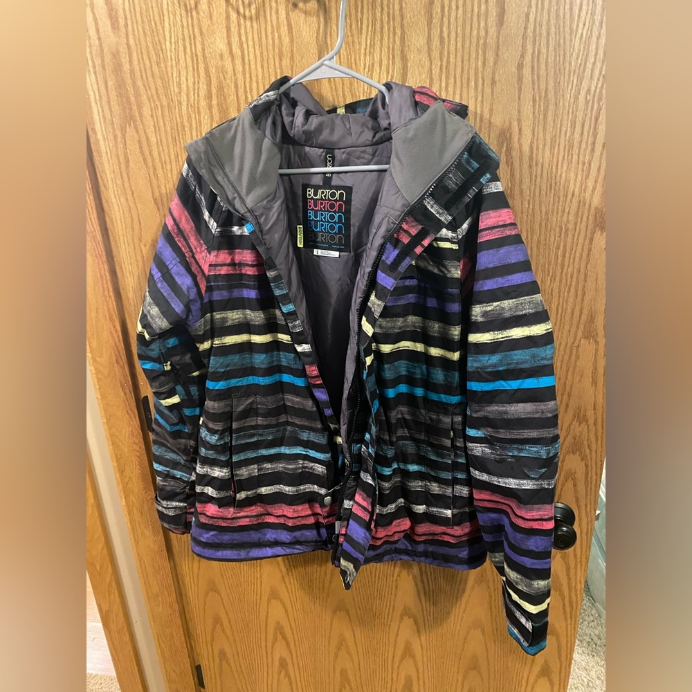 Burton Women’s Dryride Ski Snowboard Coat Black with color stripes. Size Large
